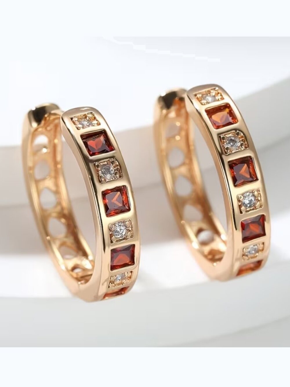 14K Gold 2ct Red Ruby Gemstone 1ct Diamond Hoop Earrings New 14 K Silver Jewelry